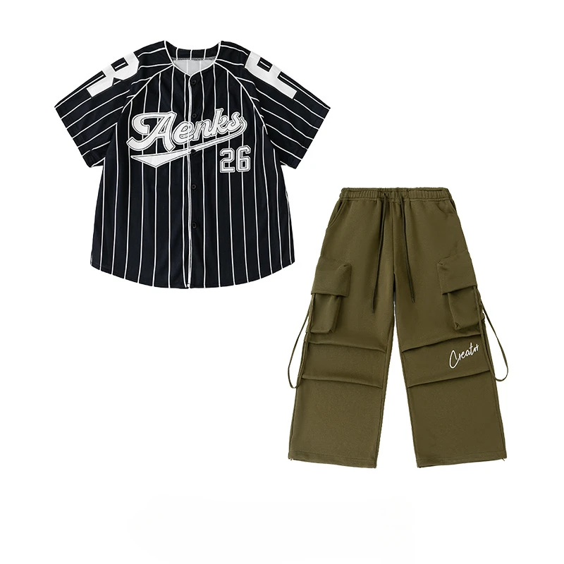 Jungen Kpop Kleidung Jazz Dance Kostüm Gestreiften Leistung Anzug Hip Hop Modern Dance Outfit Teenager Bühne Tragen Mode Kleidung