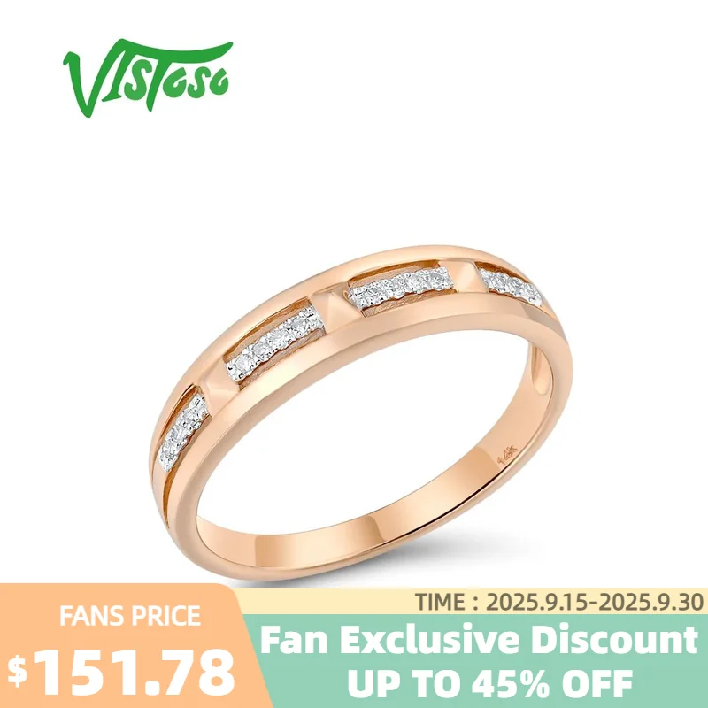 

VISTOSO Genuine 14K 585 Rose Gold Sparkling Diamond Rings For Women Everlasting Wedding Band Engagement Gift Fine Jewelry