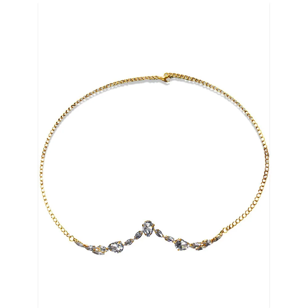 Vintage Long Rhinestone Face Chain Luxury Shiny Glitter Mask Decoration Water Drop Shape Face Jewelry Pendant Face Chain Party