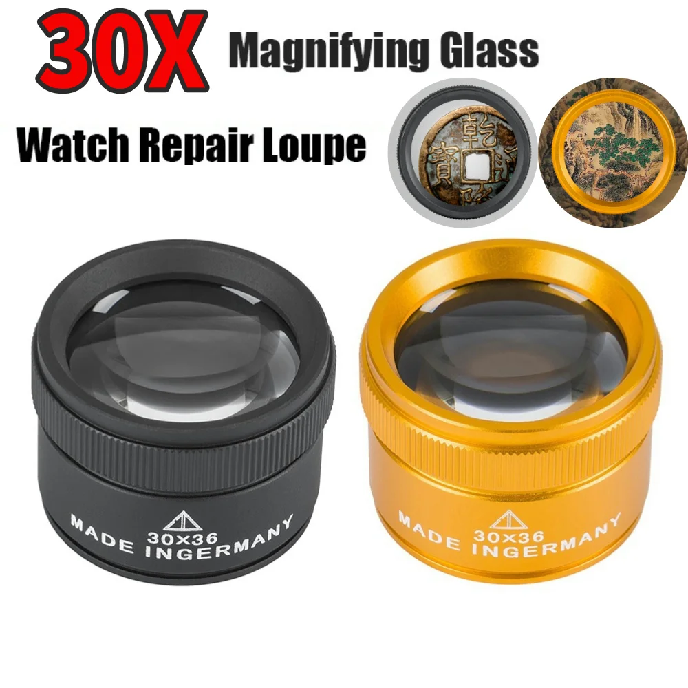 30X Magnifying Glass K9 Optical Lens Monocle Magnifier Coin Stamps Jewelry Watch Repair Loupe Portable Handheld Lens Microscope