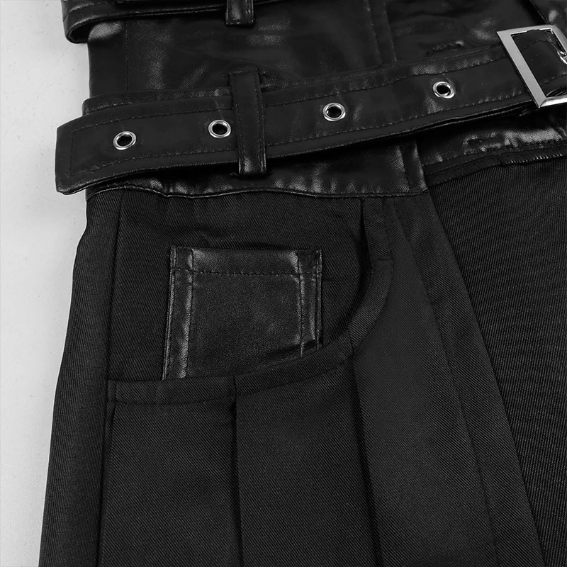 New European and American Dark Rock Personalized Accessories Rolling Gray Series Gothic Black Splicing Skirt for Men