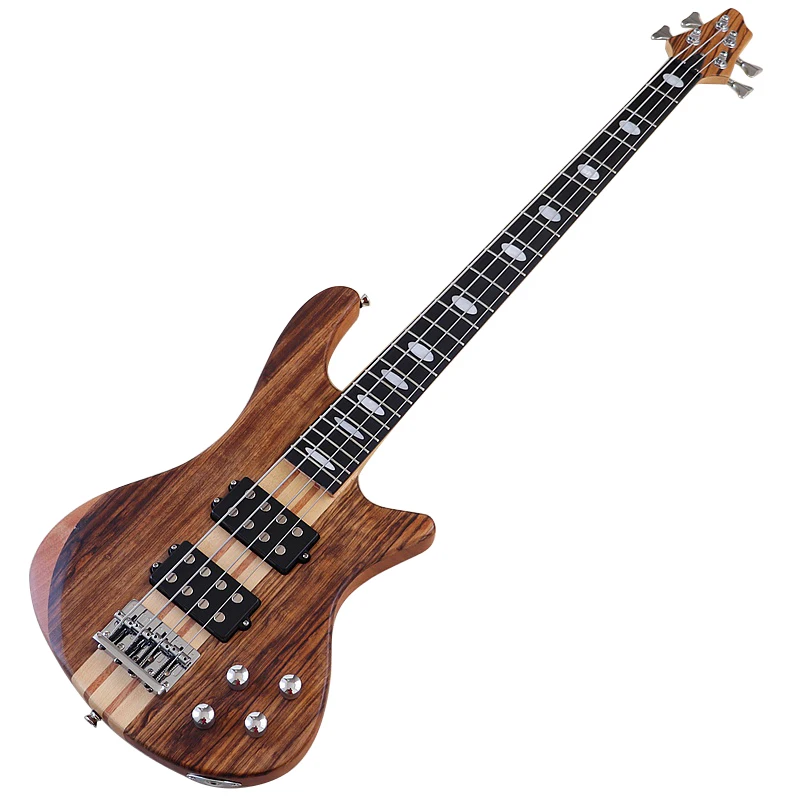 Professional 6 String Electric Bass Guitar Neck Through Solid Okoume Wood Matte 43 Inch Bass Guitar Hickory Top Active Guitar