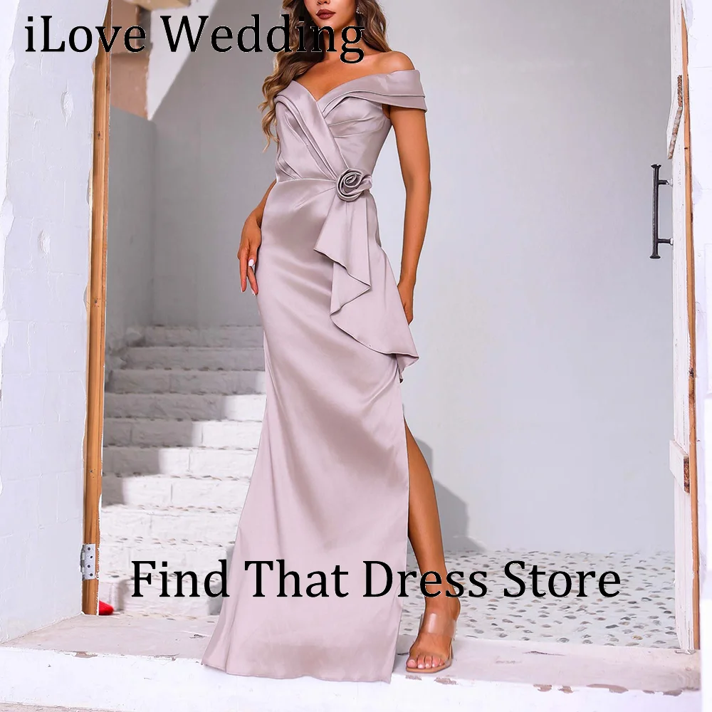 

Off Shoulder Pleated Flowers Simple Evening Dress Floor Length A-line Backless Bridesmaid Dress for Wedding Guset Customized