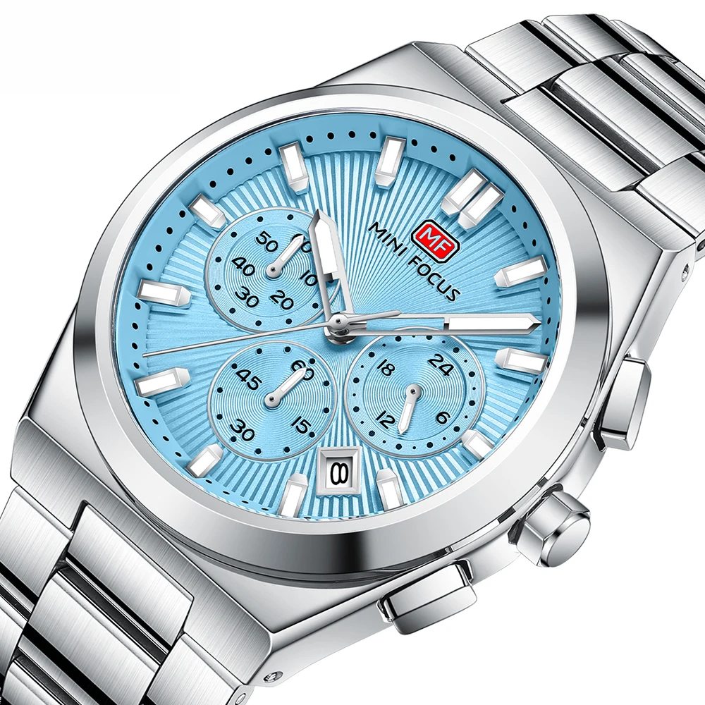 

MINI FOCUS 0614G Fashion Features Steel Strip Quartz Men's Watch Waterproof Calendar Luminous Chronograph Watches for Men Часы