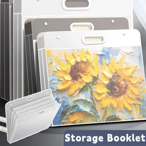 Transparent A2/A3/A4 File Folder Portable Four Layers Picture Album Waterproof 4K/8K/16K Painting Paper Storage Bag Student Gift
