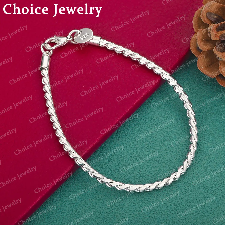 925 Sterling Silber 4mm Seilketten-Armband für Männer und Frauen, Hochzeit, Party, Charms, Accessoires, klassischer Modeschmuck