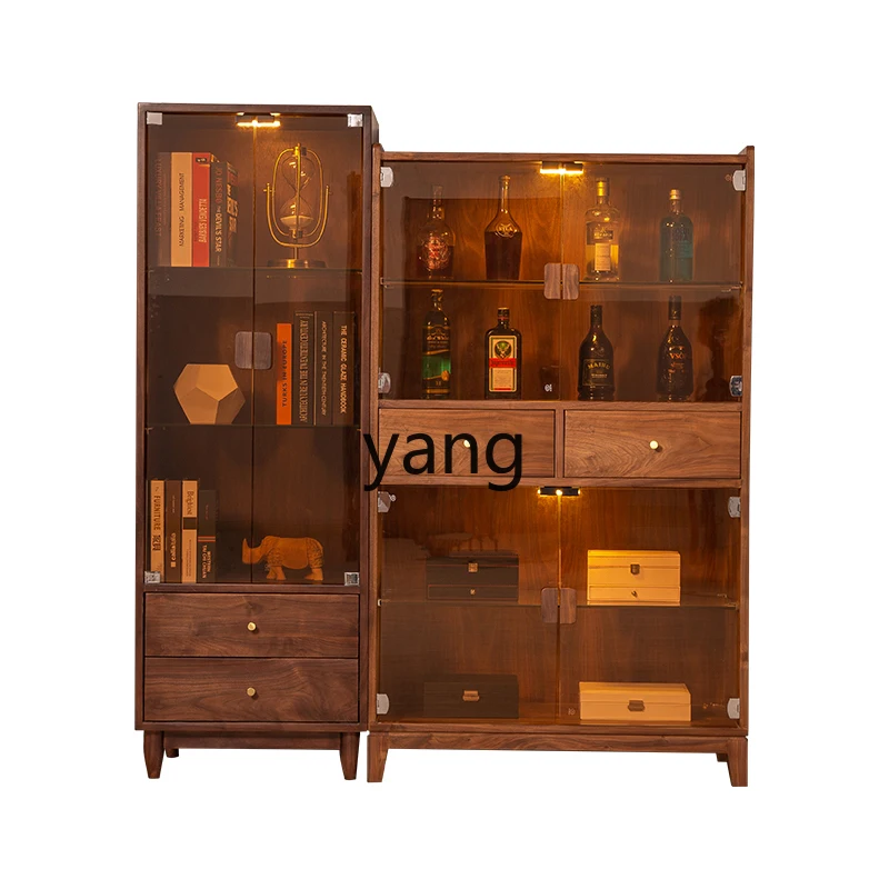 

LMM Modern Light Luxury Living Room Solid Wood Wine Cabinet TV Side Cabinet Frameless Glass Storage Display Cabinet