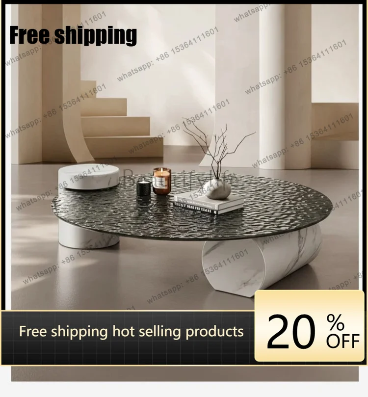 

LD25 Italian minimalist water ripple coffee table high-end creative marble glass tea table