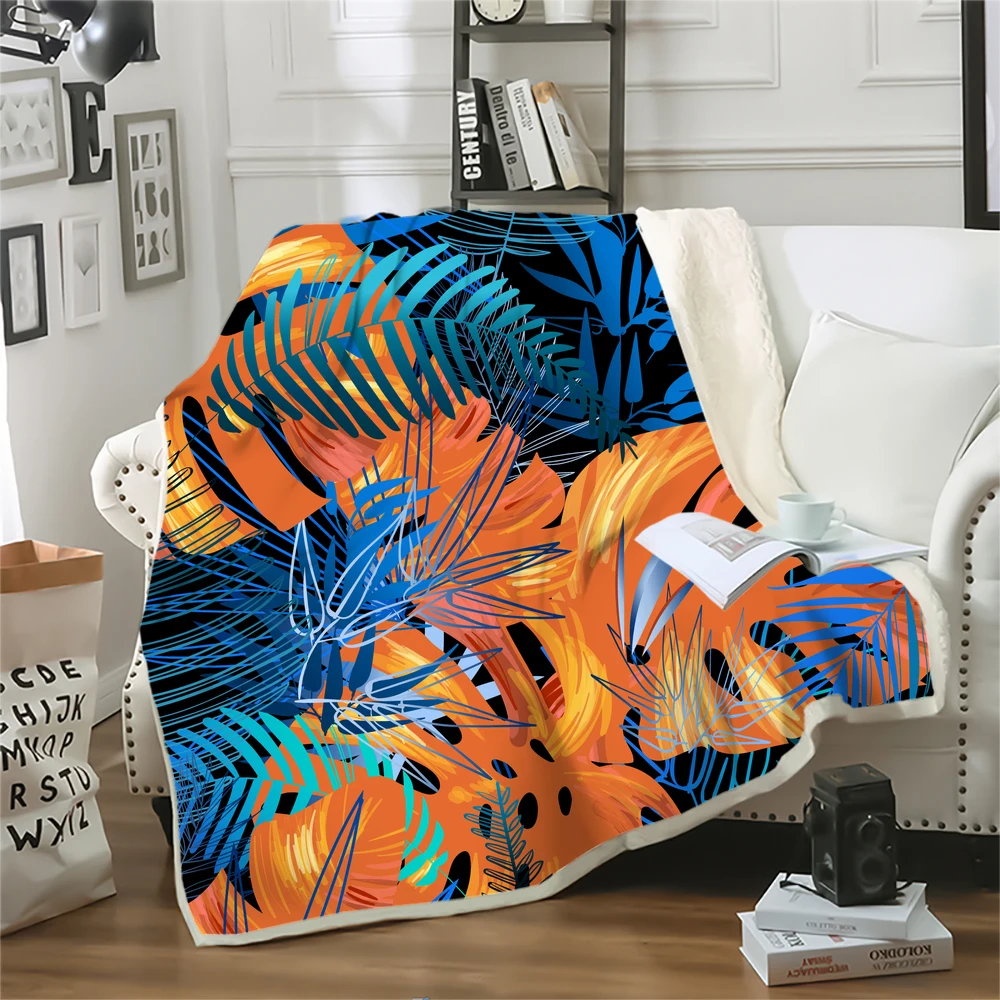 CLOOCL Fashion Blankets Polynesian Plant Leaves Colorful Printed Throw Blankets for Beds Office Nap Quilts Travel Portability