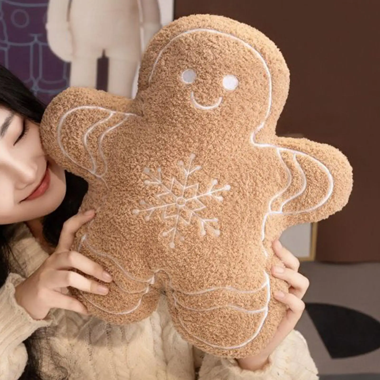 クリスマス用クッション かわいい装飾用ぬいぐるみ ジンジャーブレッドぬいぐるみ 家、ベッド、ソファ、赤ちゃん、幼児、感謝祭、ホリデー、室内用ソファ用