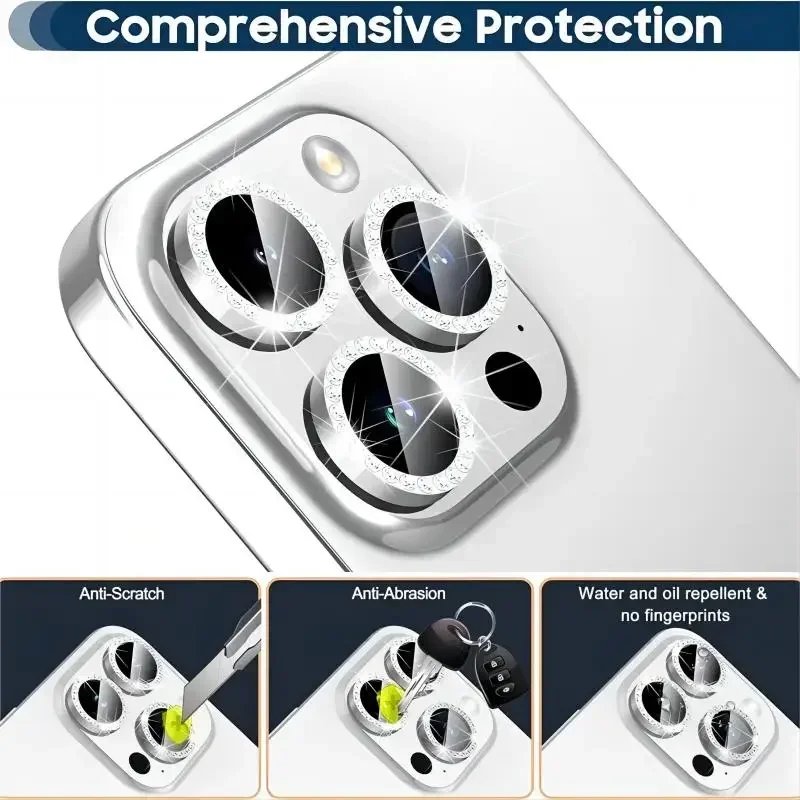

2-3Pcs Diamond Lens Glass For 17 Pro Max 17Pro 17Air Flash Metal Lens Cover For IPhone 15 16 Promax 14Pro Camera Lens Protector