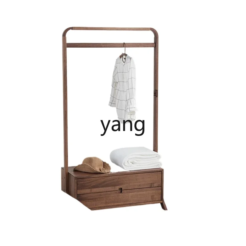 

Yjq Floor Clothes Rack Solid Wood Coat Rack Bedroom and Household Black Walnut Shoe Changing Stool