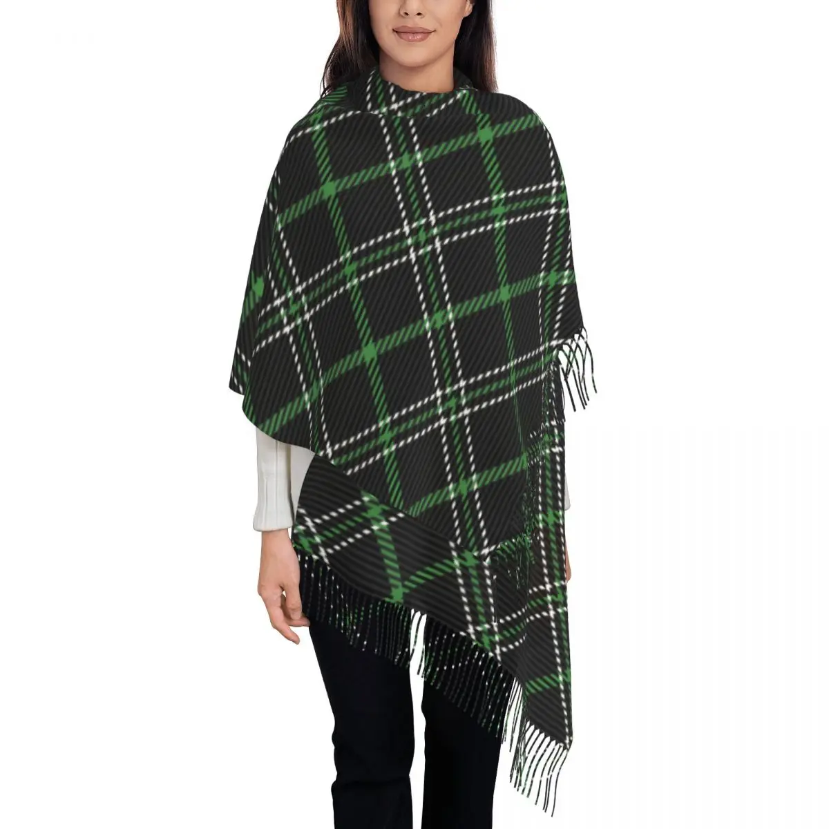 Warm Soft Scarf Winter Green Scottish Pattern Shawls and Wrap Abstract Geometric Designer Foulard Unisex y2k Funny Large Scarves