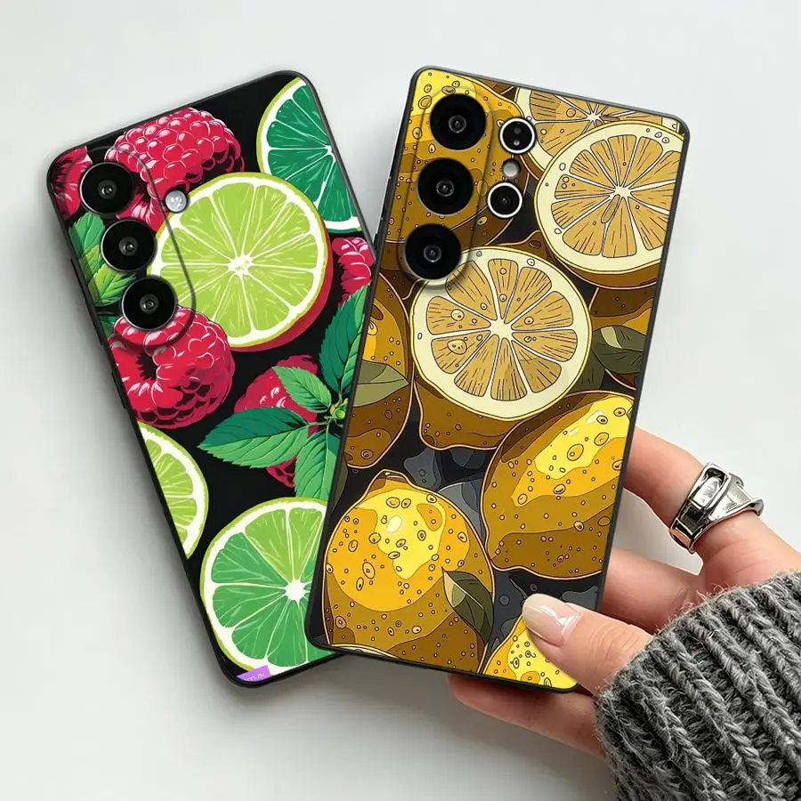 Cartoon Lemon Slice Pattern Funda Phone Cover Case for Samsung Galaxy S26 Ultra S21 FE S24 S25 Plus S20 Ultra S23 S10 S9 Note 20