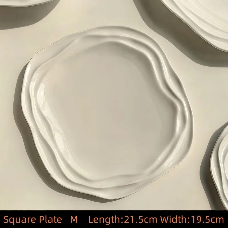 2pcs/set french wave pattern ceramic square plate - ceramic dinnerware, household breakfast plate exquisite high-value desse
