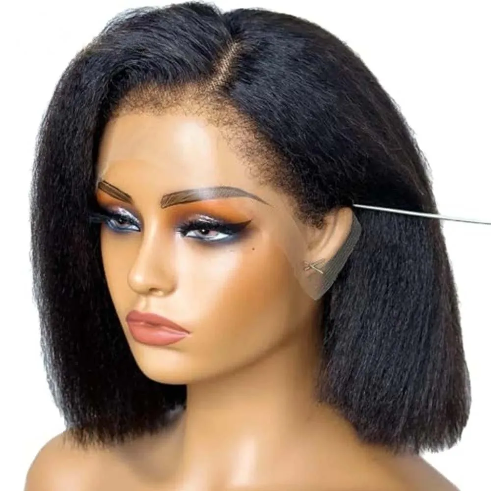 Kinky Straight Bob Wig Lace Front Human Hair Wig Pre Plucked With Baby Hair 13x4 Lace Frontal Wigs For Black Women Short Bob Wig