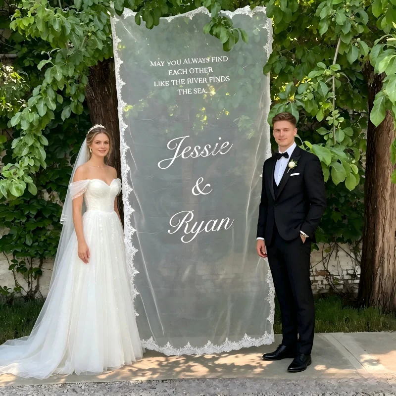 

Custom Wedding Welcome Sign Lace Fabric Sign Personalized Welcome Banner for Wedding Engagement Shower Party Outdoor Decor