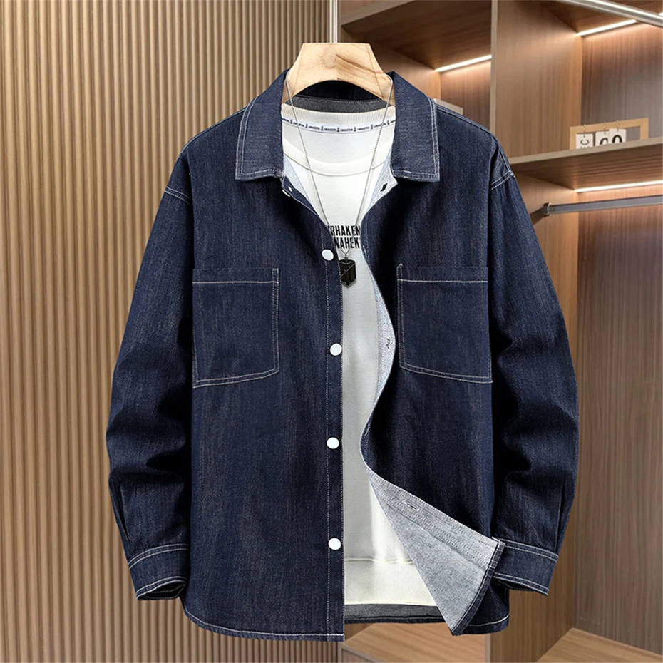 Spring Autumn Denim Suits Men 11XL Plus Size Denim Shirts Pants Fashion Casual Solid Color Suits Male Big Size Sets