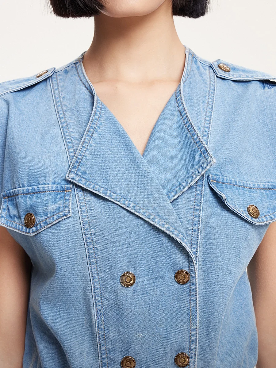 Combinaison en Denim taille haute décontractée pour femmes, Svel Lenzing, coupe cintrée, pantalon à jambes droites, confortable et respirante, combinaison d'été