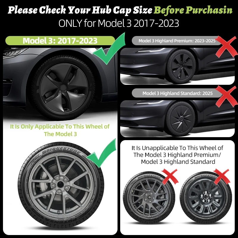 4PCS Hubcaps Design for TESLA Model 3 2017-2023 18 Inch Turbine Style Wheel Cover Hubcaps Cap For Model 3 Wheel Cover Accessorie