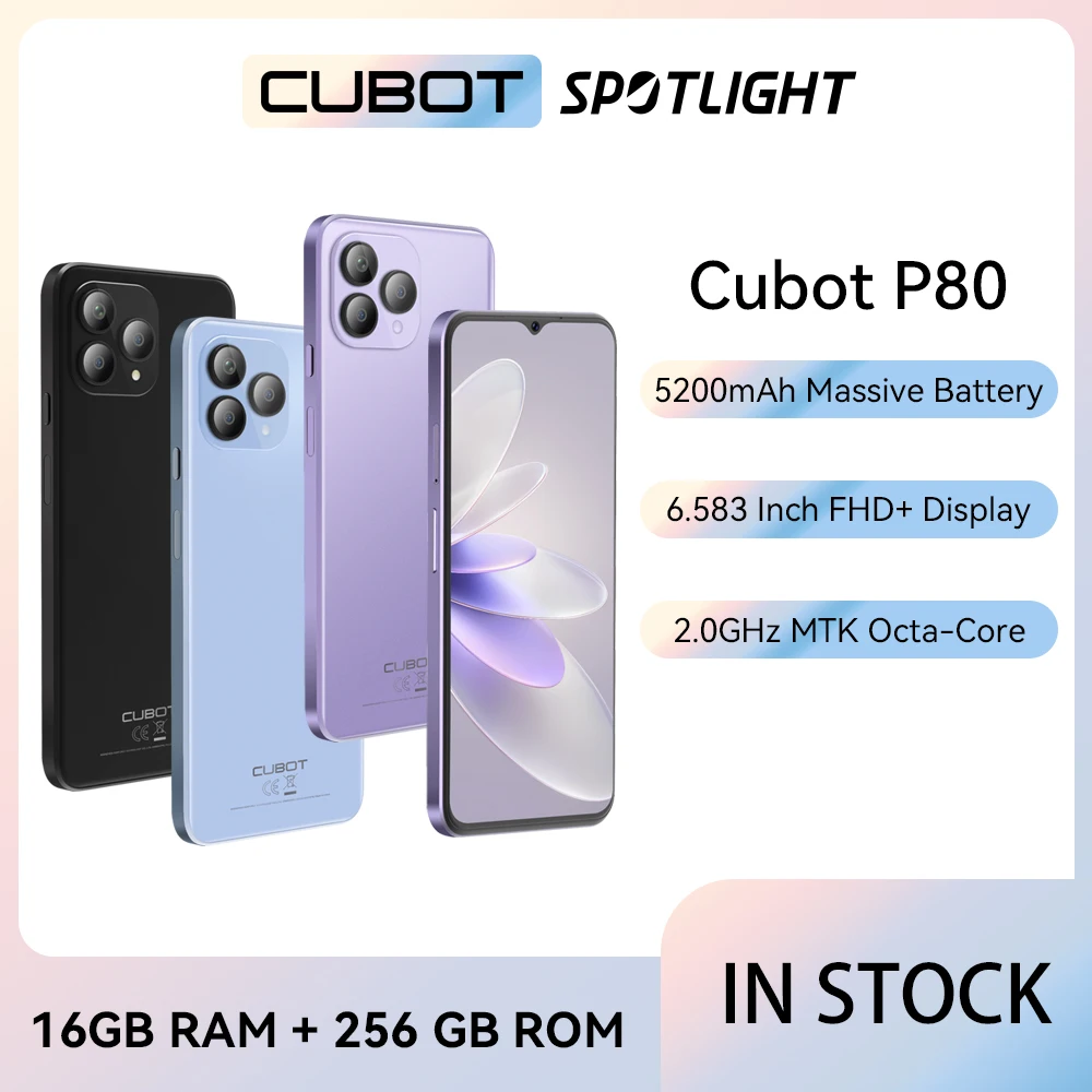 Cubot 2023 글로벌 버전 스마트폰 P80, 안드로이드 13 휴대폰, 8GB RAM, 256GB/512GB ROM, NFC, 6.583 인치 대형 화면, 48MP 카메라, 신제품 