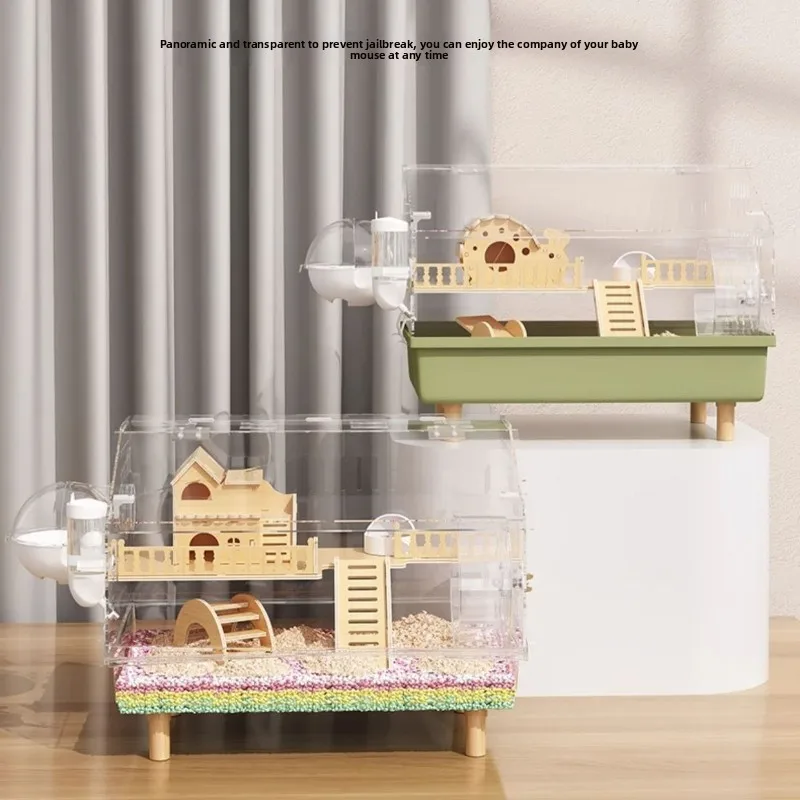 60cm Large Acrylic Hamster Cage with Full View Design Premium Syrian Hamster Villa Removable Tray & Exercise Wheel Breeding Box