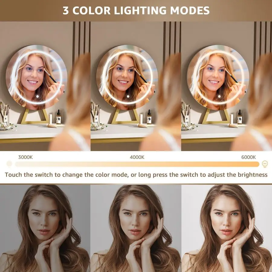 Vanity Desk with Mirror and Lights Makeup Mini Girls Vanity Set Table with Chair, Power Outlet, White Compact Make Up Dressing T