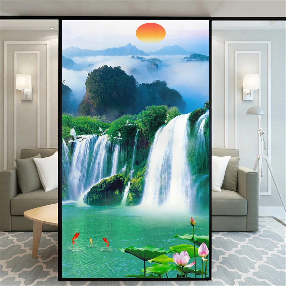 No Glue Static Cling  Privacy Window Film Chinese Ink Painting Stained Glass Decorative Window Sticker  Window Tint 21B