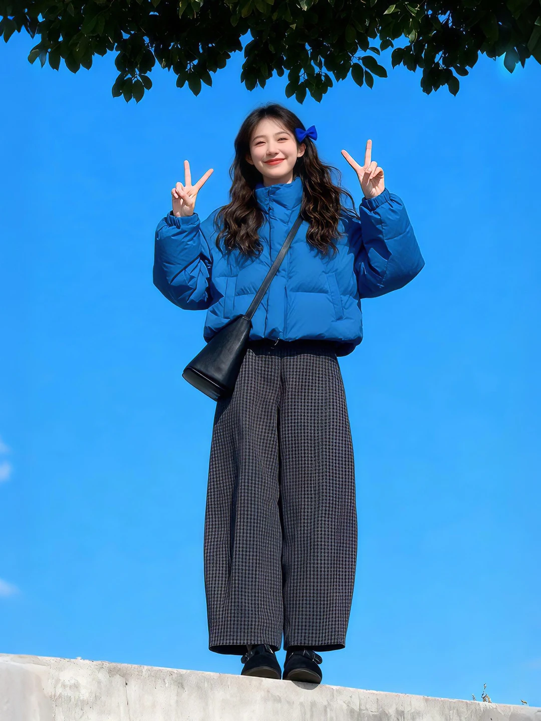 

Klein Blue Cotton Jaet And Wide Leg Pants Casual Anti Aging Winter Set for Women plus Size Comfortable Faionable Ensemble