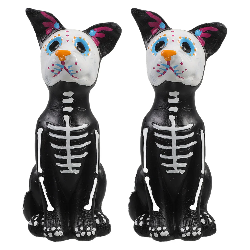 2 Pcs Halloween Party Toys Child Decoration Los Muerto Dog Figurine Resin Day of The Dead