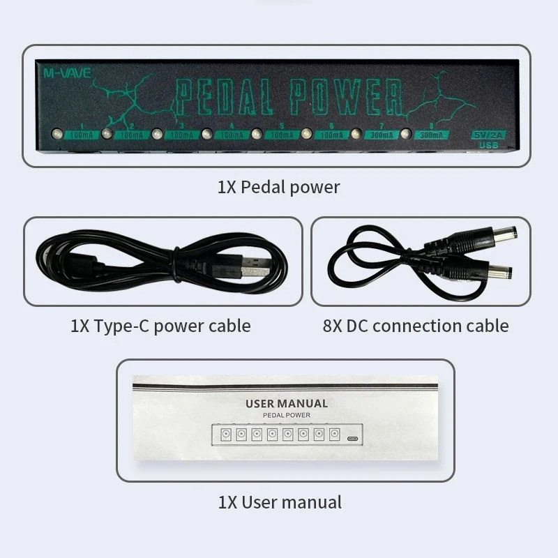 M-vave Guitar Effect Pedal Power Supply 8 Isolated DC Outputs/ 5V USB Output for 9V Protection Guitar Accessories