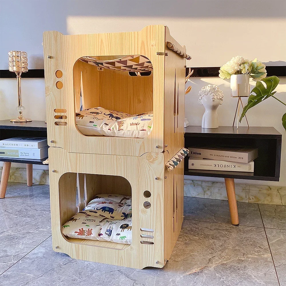 Cattery Wooden Cat Nest Cat House Cat Villa Wooden Box Four Seasons Universal Hammock Building Blocks Combination