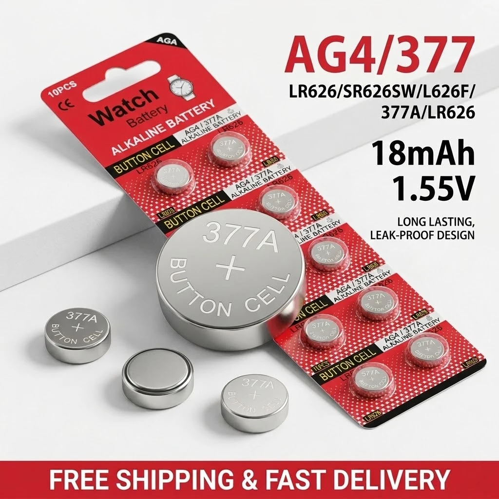 

High Capacity SR626SW AG4 Alkaline Button Cell 2-10Pcs 1.5V LR626 377A V377 Watch Battery for Toy Mini Flashlight