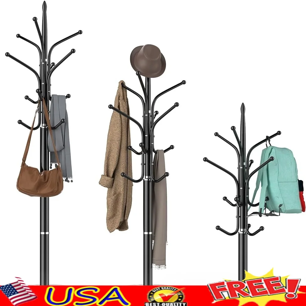 

Сверхмощная отдельно стоящая вешалка для одежды с мраморным основанием, 12 крючков, металлическая подставка с регулируемой высотой, сумки для пальто, шарфы, хранение в прихожей