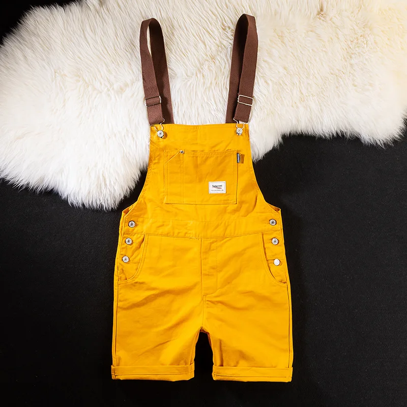 2023 Summer Men Bib Pants Solid Color Casual Shorts Jumpsuits Streetwear Joggers Multi Pockets Fashion Suspenders Cargo Overalls