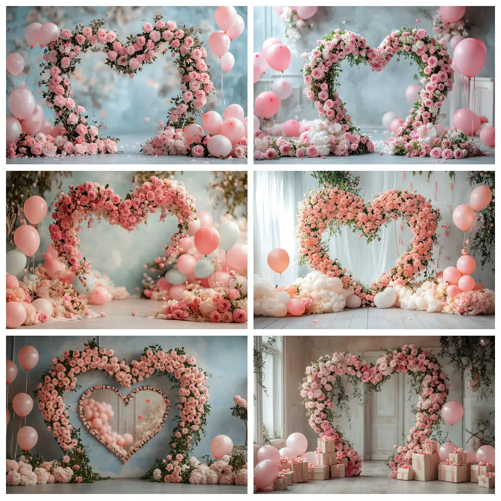 

Valentine's Day Love Heart Flower Balloon Photography Background February 14th Valentine Wedding Bridal Shower Photo Backdrop