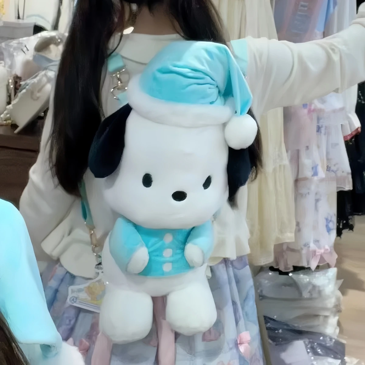 Mochila Sanrio Cinnamoroll Pochacco Pom Purin para niña, bolsa de felpa Kawaii, estilo japonés, regalos de navidad