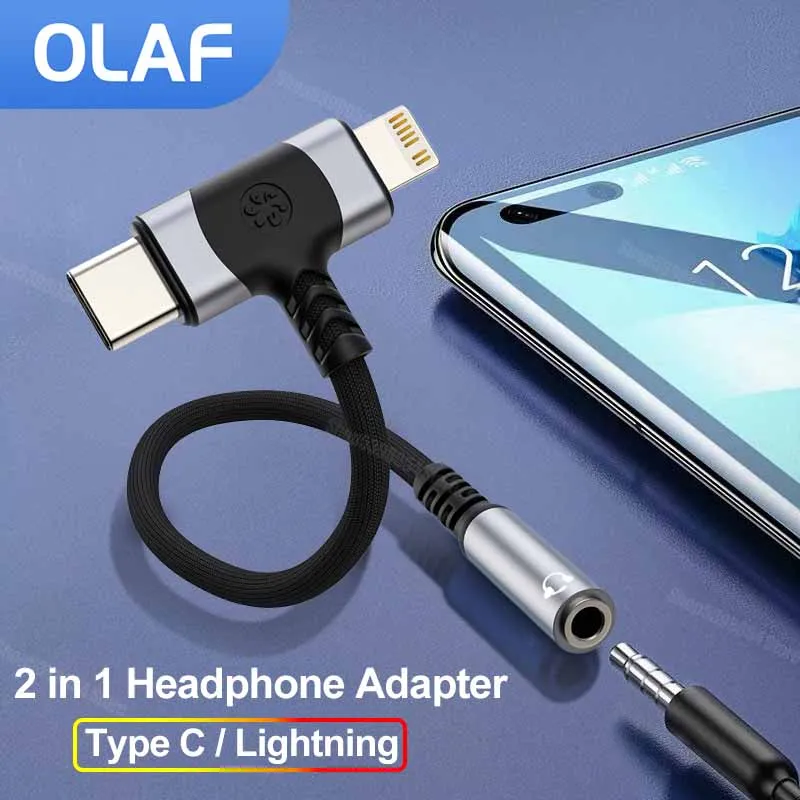 

2 in 1 Audio Adapter For iPhone 14 13 12 Plus X XS Max XR Splitter Earphone Converter Type C To 3.5mm Jack Headphone Connector