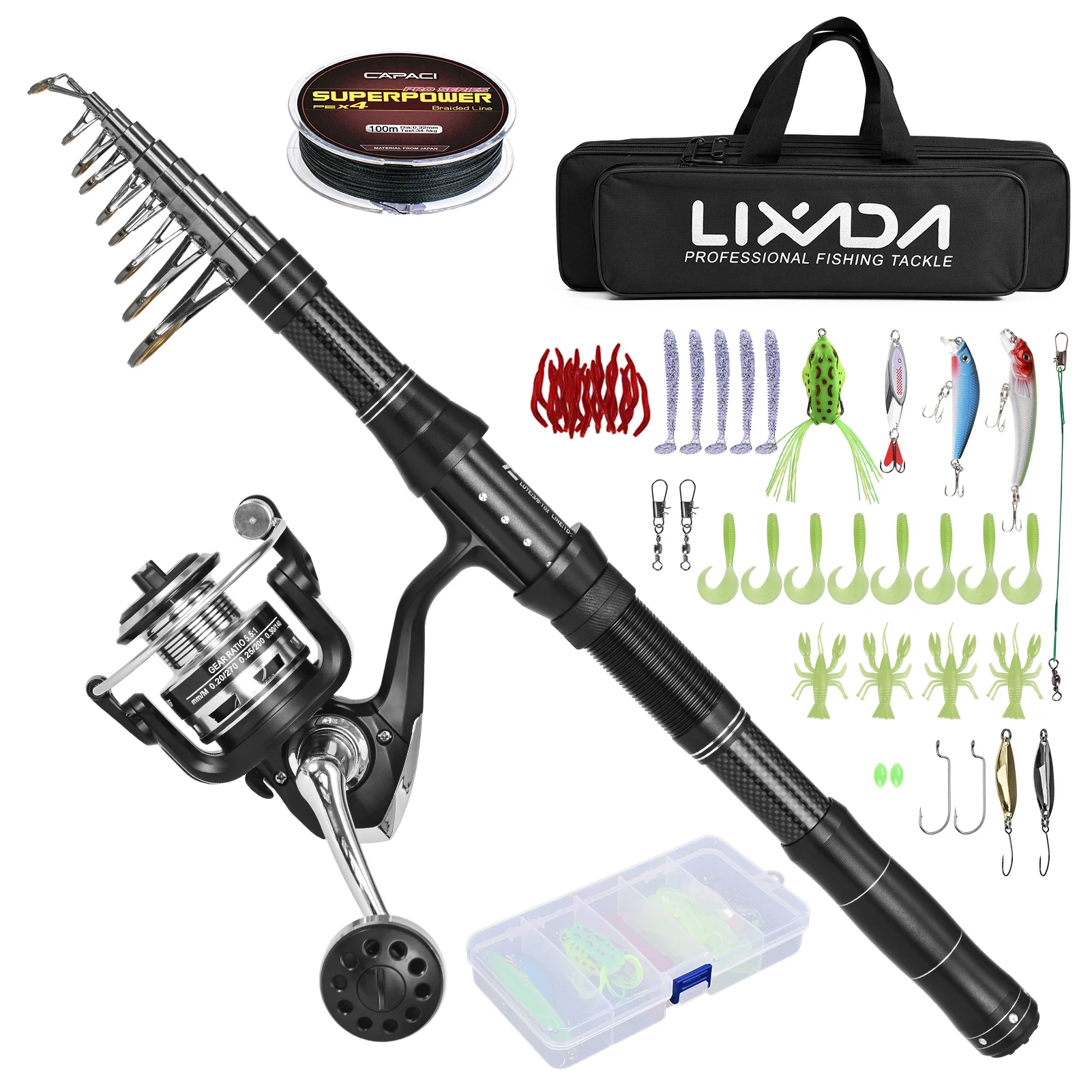 Fishing Rod and Reel Combos Telescopic Fishing Pole with Spinning Reel Combo Kit Fishing Line Lures Hooks Set Fishing Accessorie