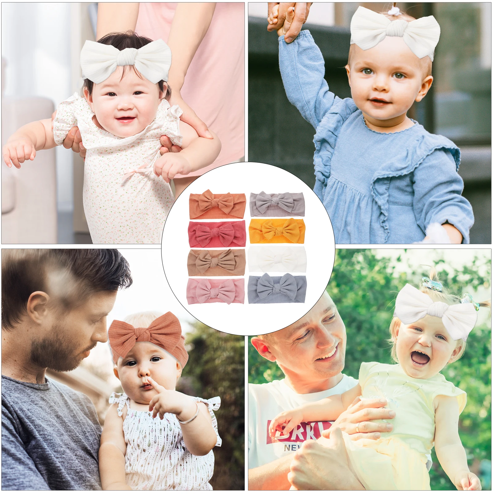 

8 Pcs Baby Headb Elastic Infant Hair Wraps Knotted Turbans Fabric Newborn Bow Knot Photo Shoot Toddler Accessories Soft Cotton
