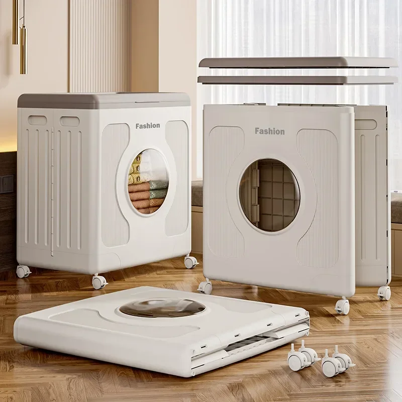 

Ящик для хранения большой емкости 160 л, многофункциональный складной ящик для хранения одежды на колесах, бытовая пластиковая раскладушка