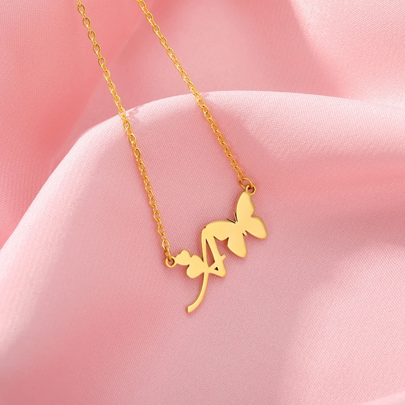 Cute Trend Butterfly Heart Initials Necklace For Women Charm Letter Jewelry Stainless Steel Chain Pendant Choker Friendship Gift