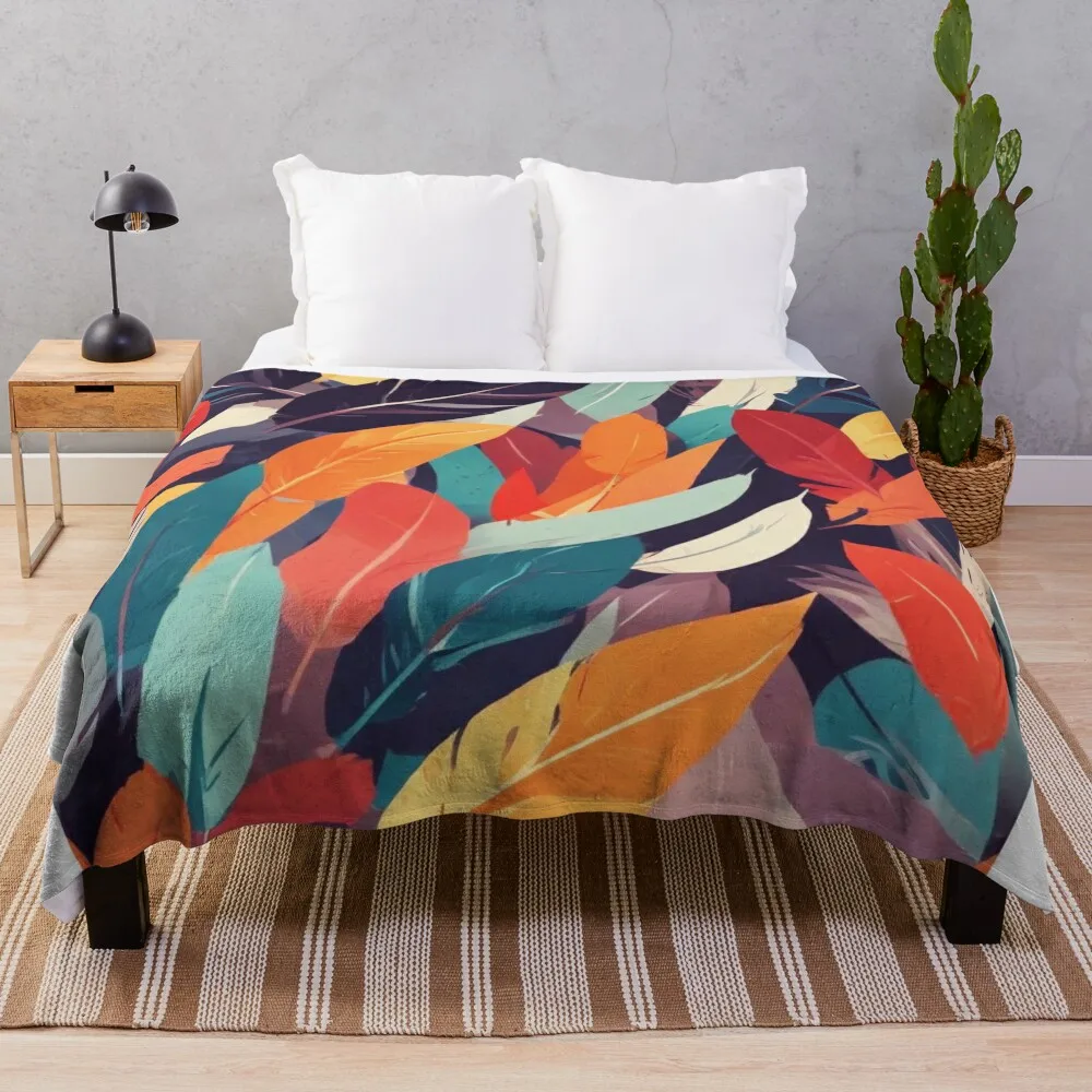 

Beautiful colorful bird feather design Throw Blanket Flannel Hairy Quilt Sofa Quilt Blankets