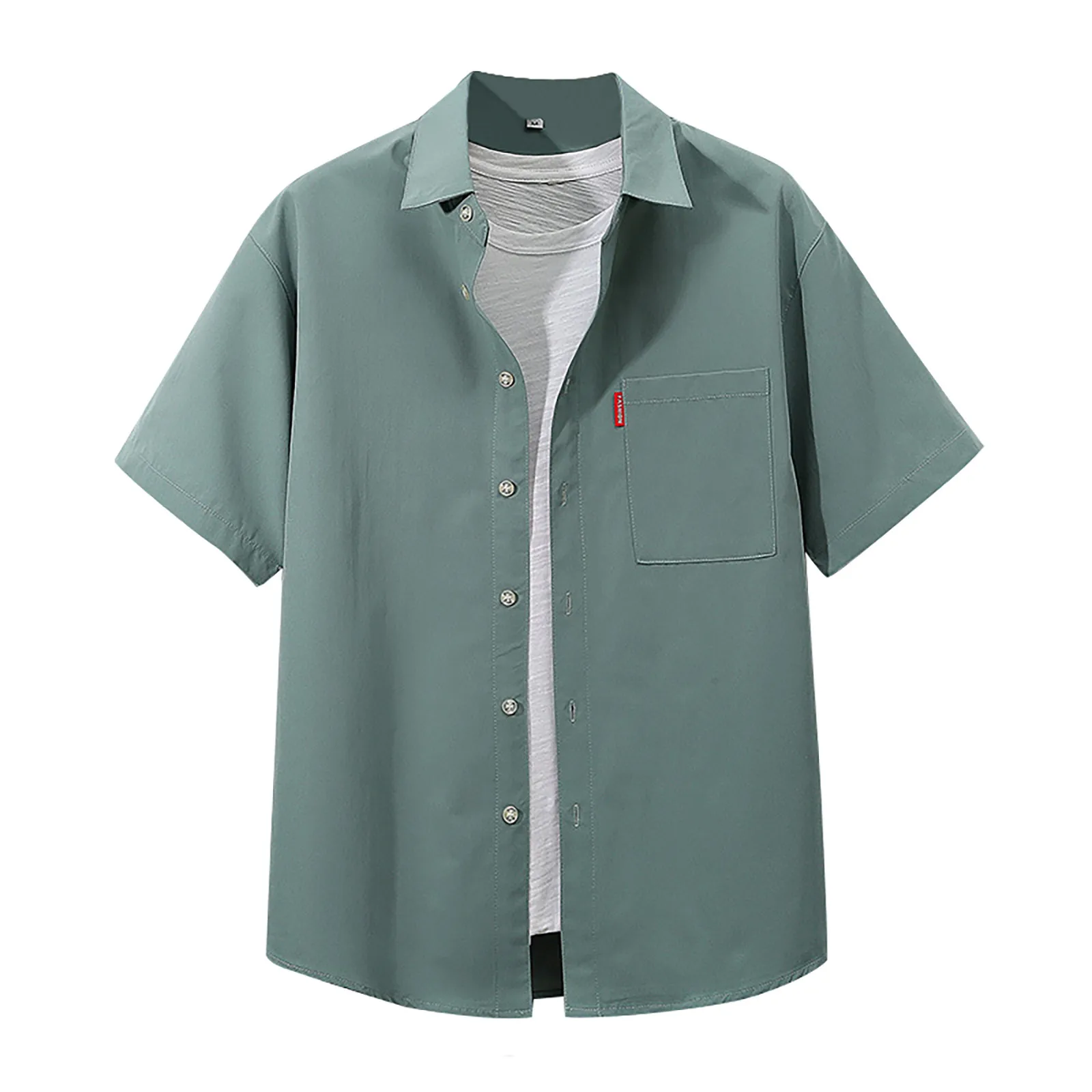 

Casual Hawaiian Shirts For Men Classic Solid Color Short Sleeve Top Shirts Lapel Neck Button Front Pocket Blouses Ropa Hombre