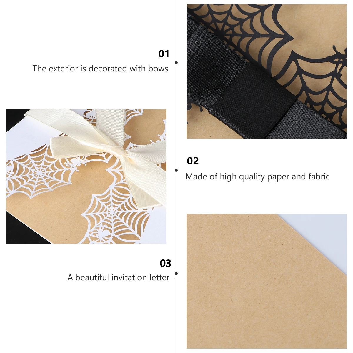 

10pcs Invitation Cards Set Hollow Out Design Halloween Party Accessories Envelopes Paper Fabric Chic