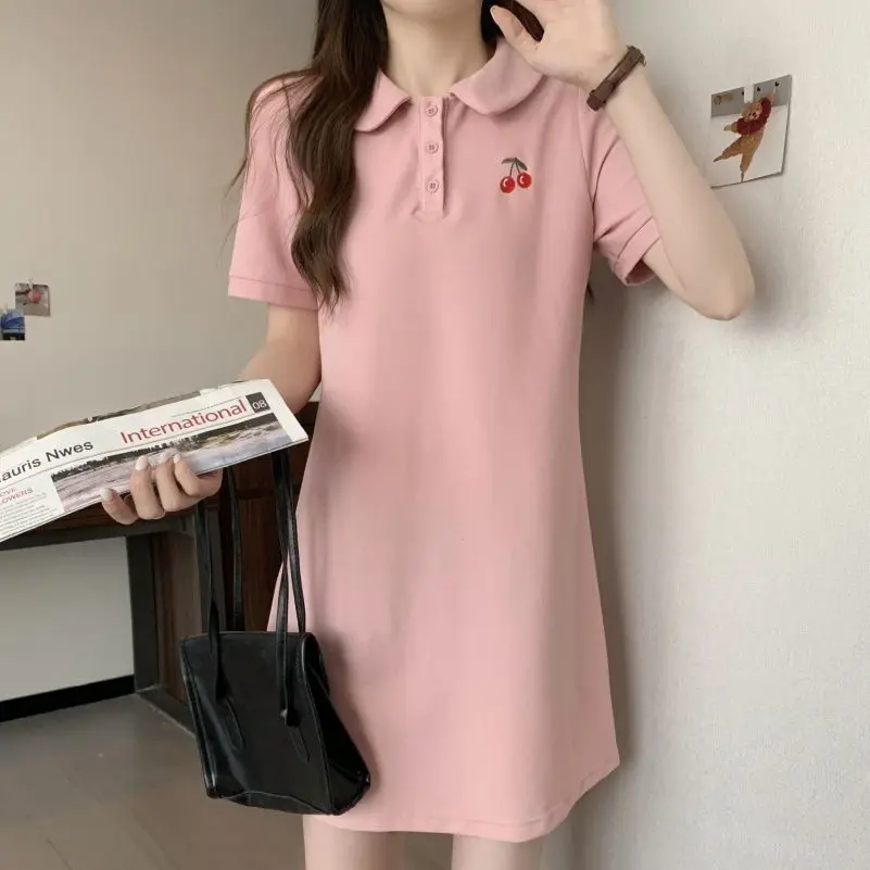 تنورة تي شيرت فضفاضة كبيرة لملابس الصيف للأطفال، سمين قليلاً وتنحيف، فستان بولو حلو وطازج ملابس Kawaii