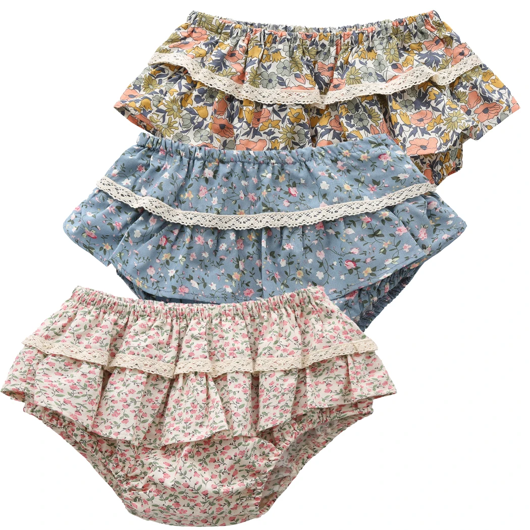 

Summer Baby Girls Floral Lace Skirt ShortsClothes Cotton Breathable Infant Kids Double Ruffle Shorts Toddler Girls Bloomers