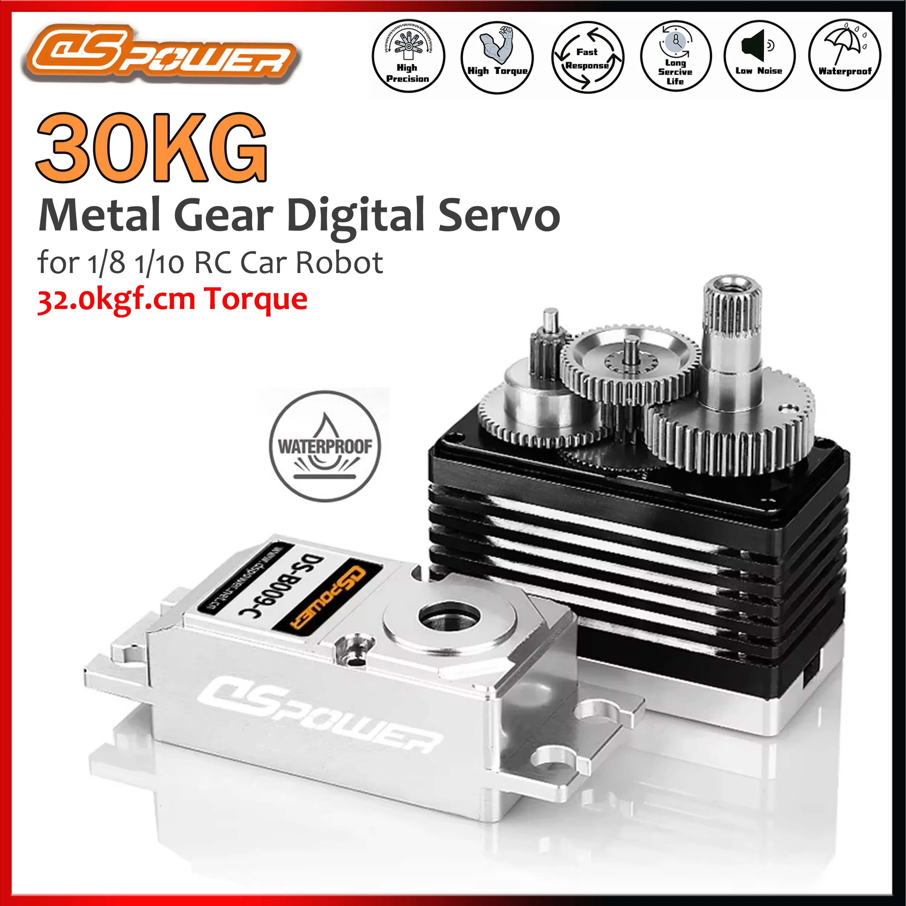 

DSpower 30KG Metal Gear Waterproof Digital Servo All Aluminum Frame for 1/8 1/10 RC Car Drift Crawler Truck Robot Wltoys Traxxas