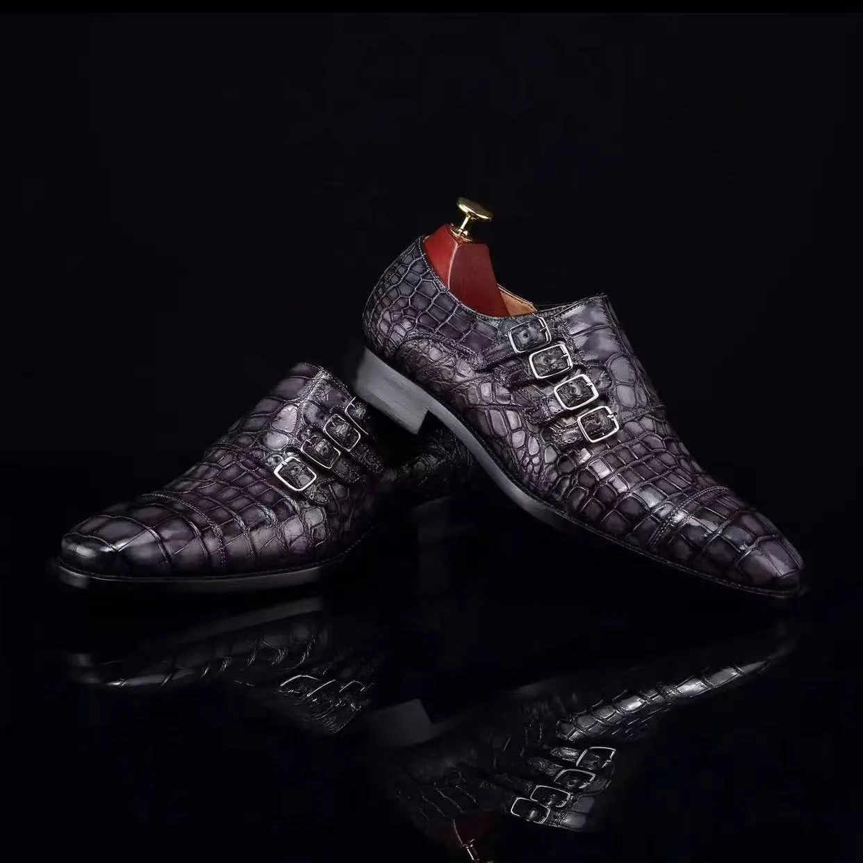yinshang new men dress shoes male crocodile shoes wedding business monk shoes