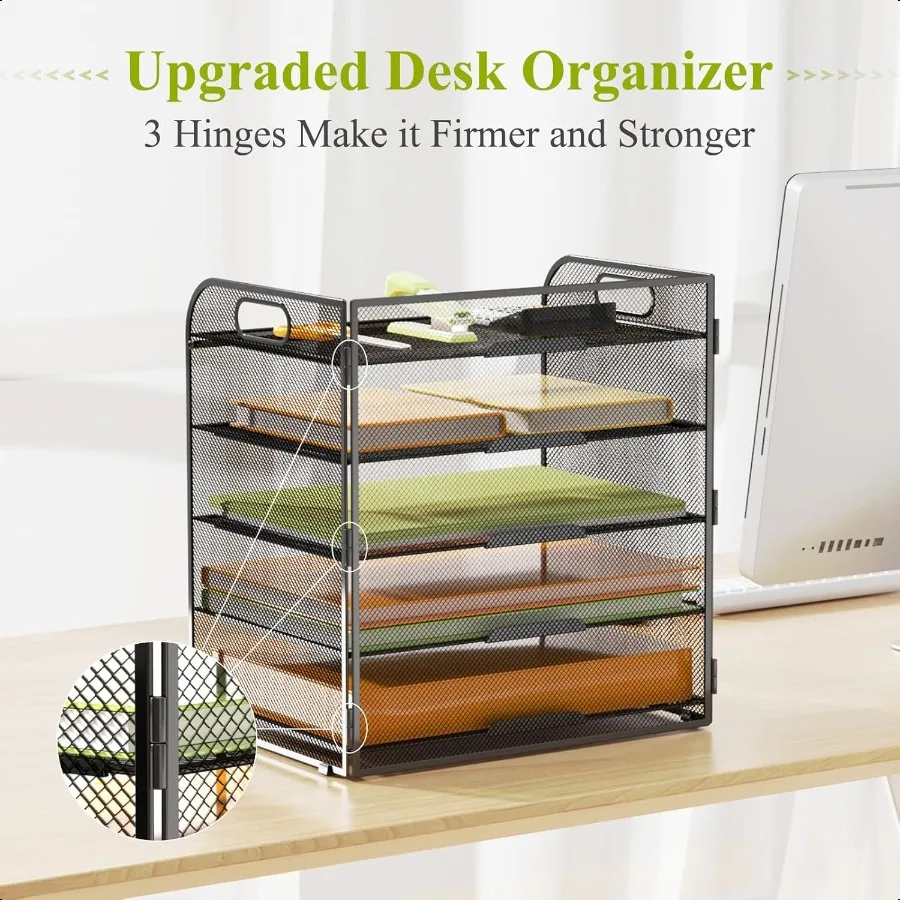 VIEERINN 5-уровневый органайзер для бумажных лотков для писем с ручками, сетчатый настольный органайзер для файлов, металлический держатель для сортировки бумаги, настольный держатель для документов Sh
